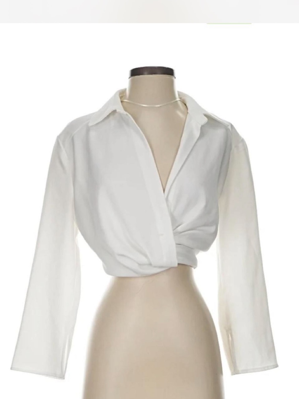 Zara White Cropped Blouse with Cinched Waist Detail
